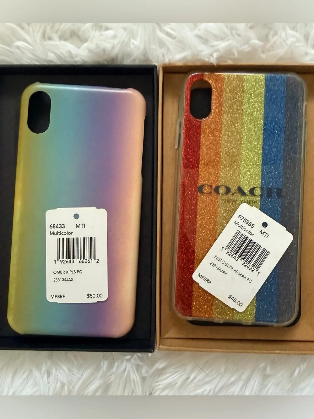 Lot of 2 Coach Multicolor Rainbow Stripe iPhone XS Max Case